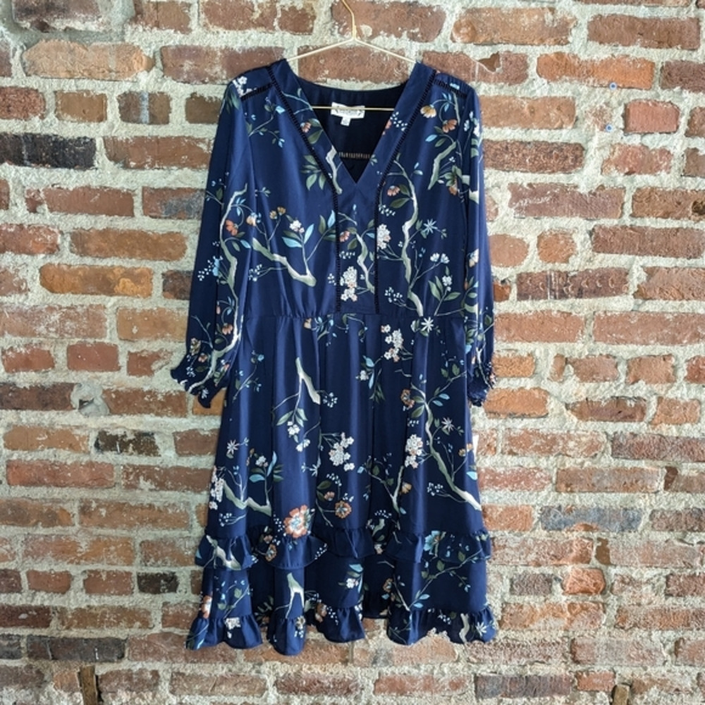 NWT Nanette Lepore Size 10 Blue Floral Dress w/ Ruffles